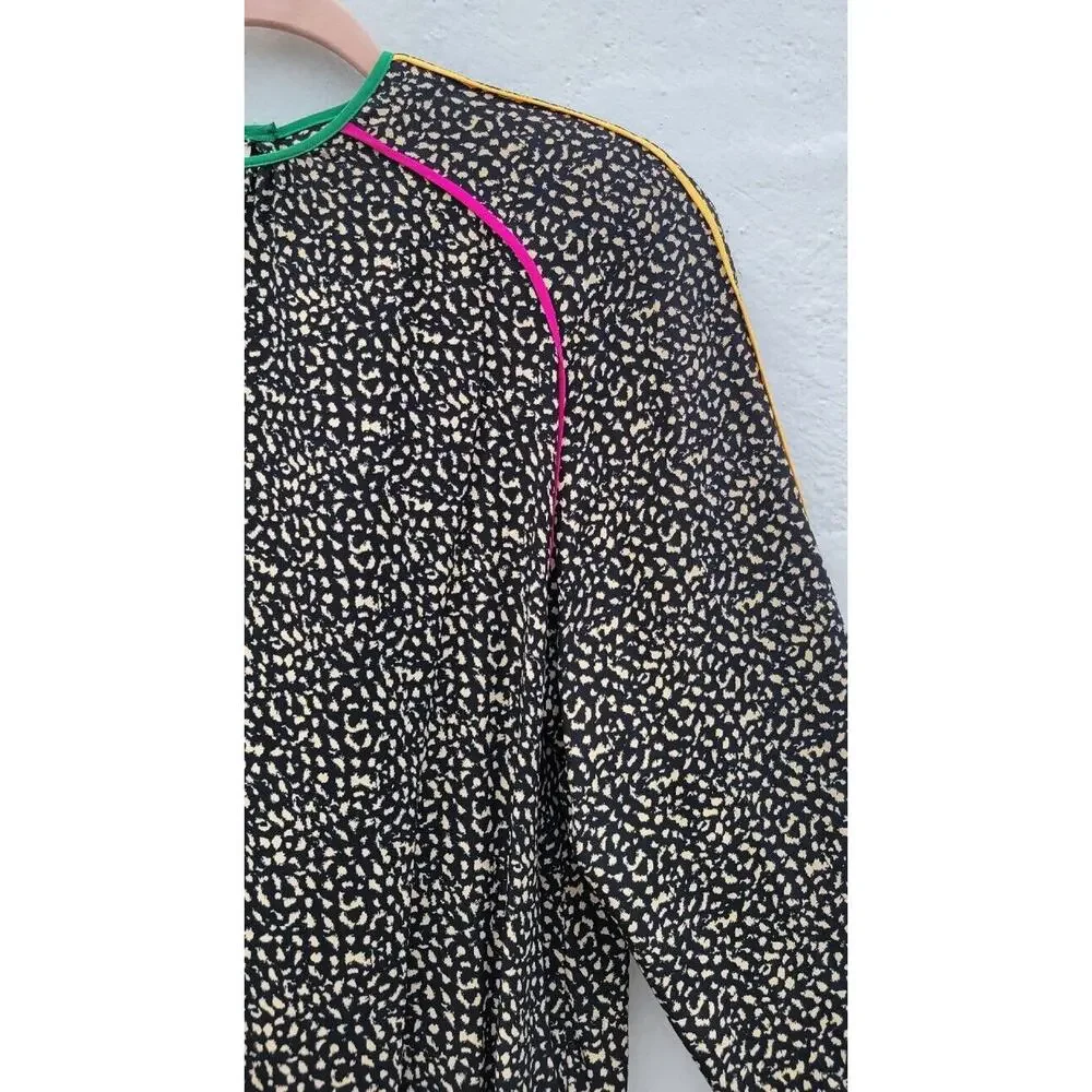 Vintage 80s Silk Blouse Womens Large‎ 8 Neon Pink Green Animal Print Top Shirt - Picture 3 of 10